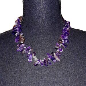 VTG Deep Purple Jade Jadeite Necklace Art Nouveau Toggle Clasp Polished Stone